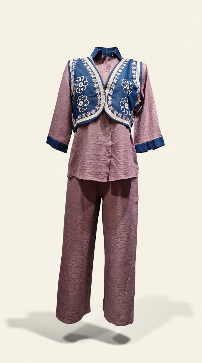 Collar EMB Phulkari shirt west co-ord set