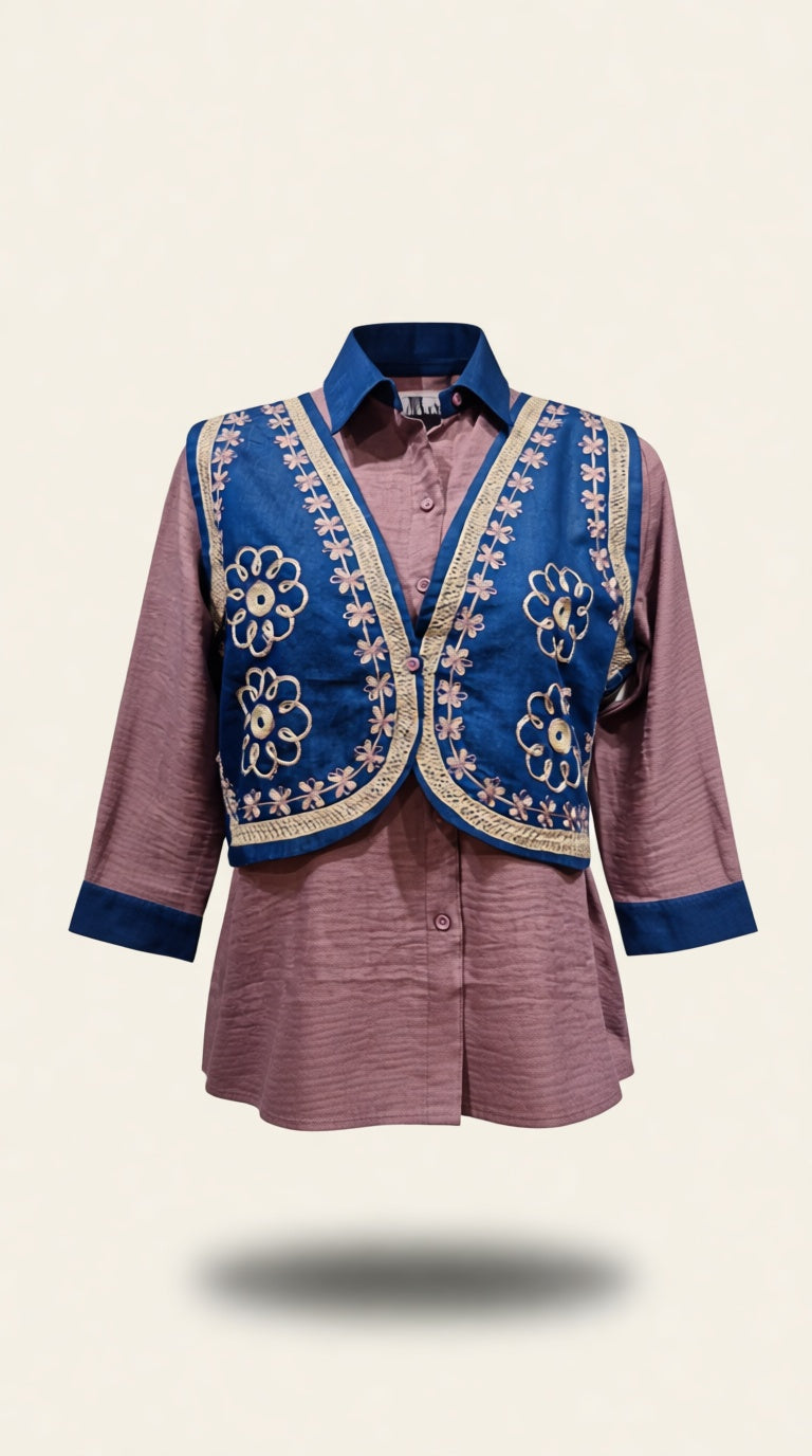 Collar EMB Phulkari shirt west co-ord set