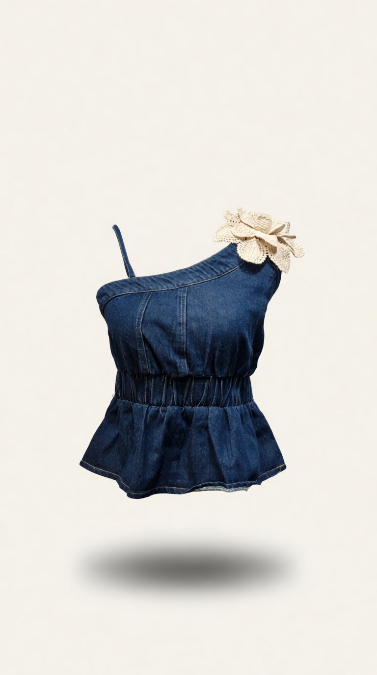 Off-shoulder Denim SL Paplum Top