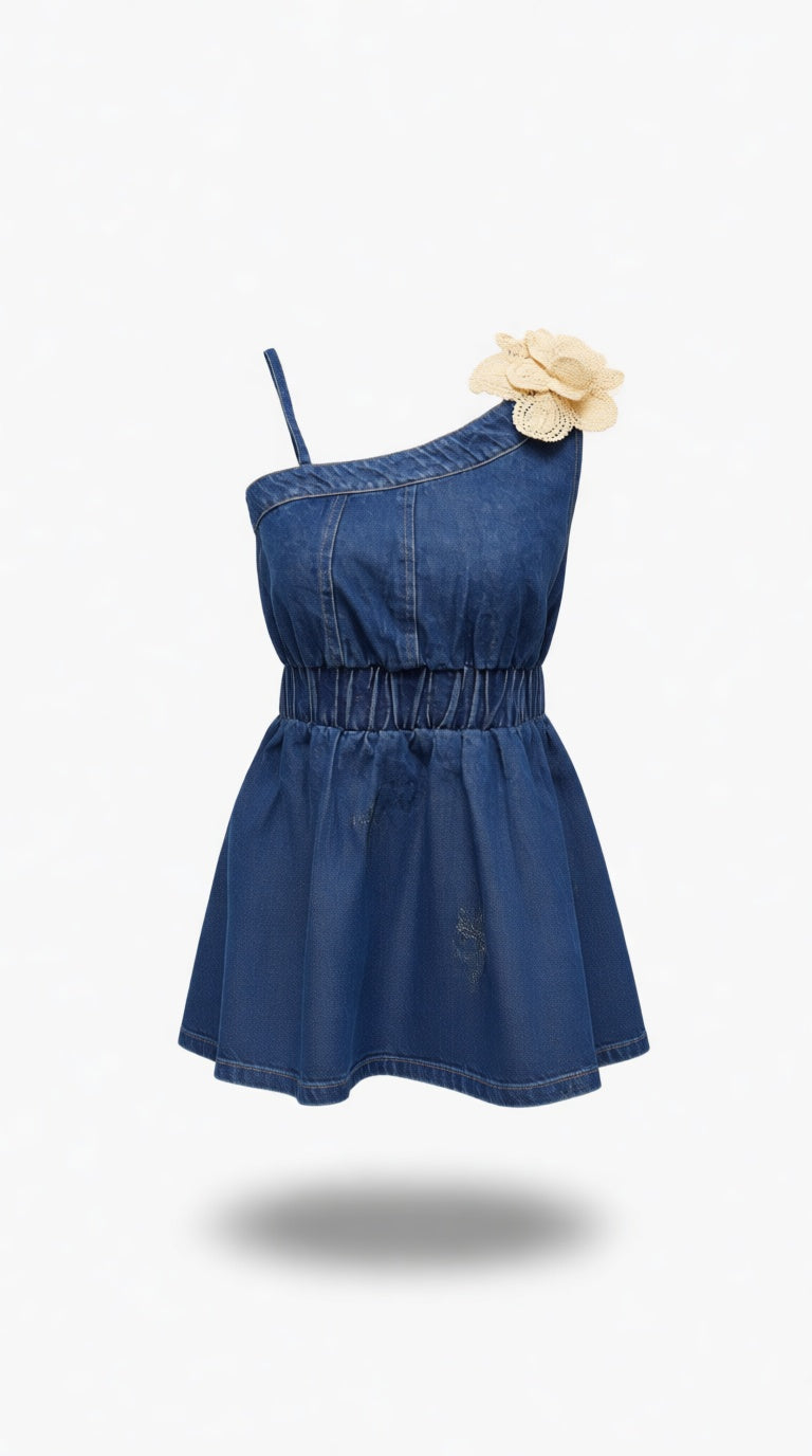 Off-shoulder Denim SL Paplum Top