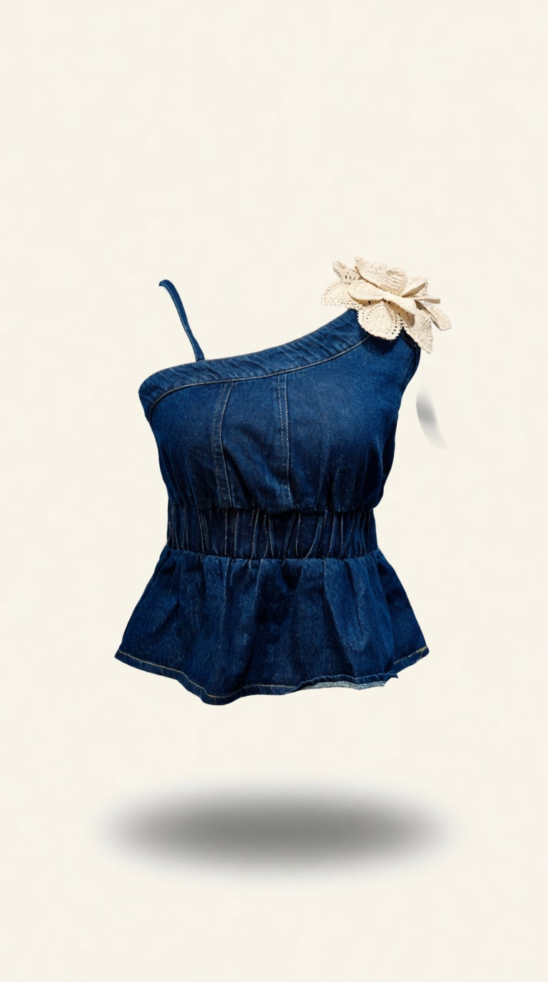 Off-shoulder Denim SL Paplum Top