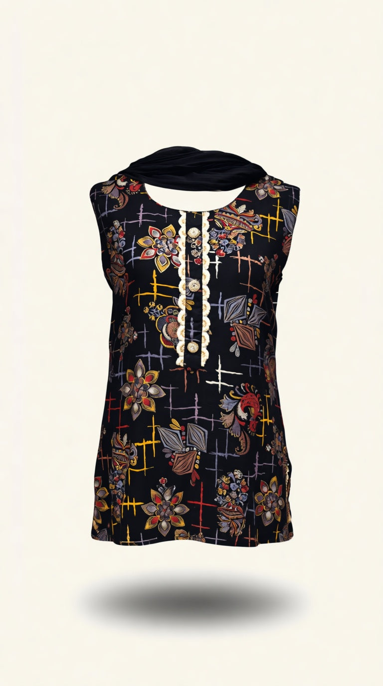 Foil work Print Black and Cream Suit