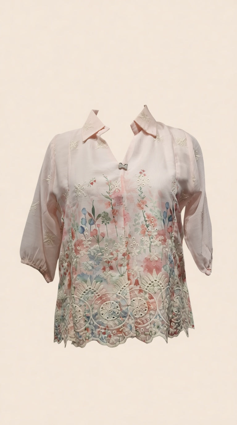 Crop Collar EMB Shirt Top