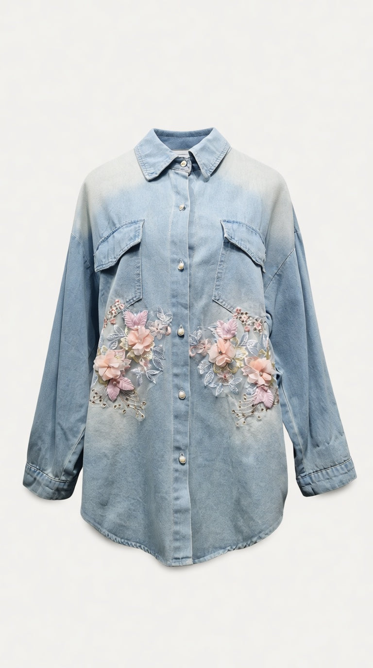 Denim Long Shirt Top