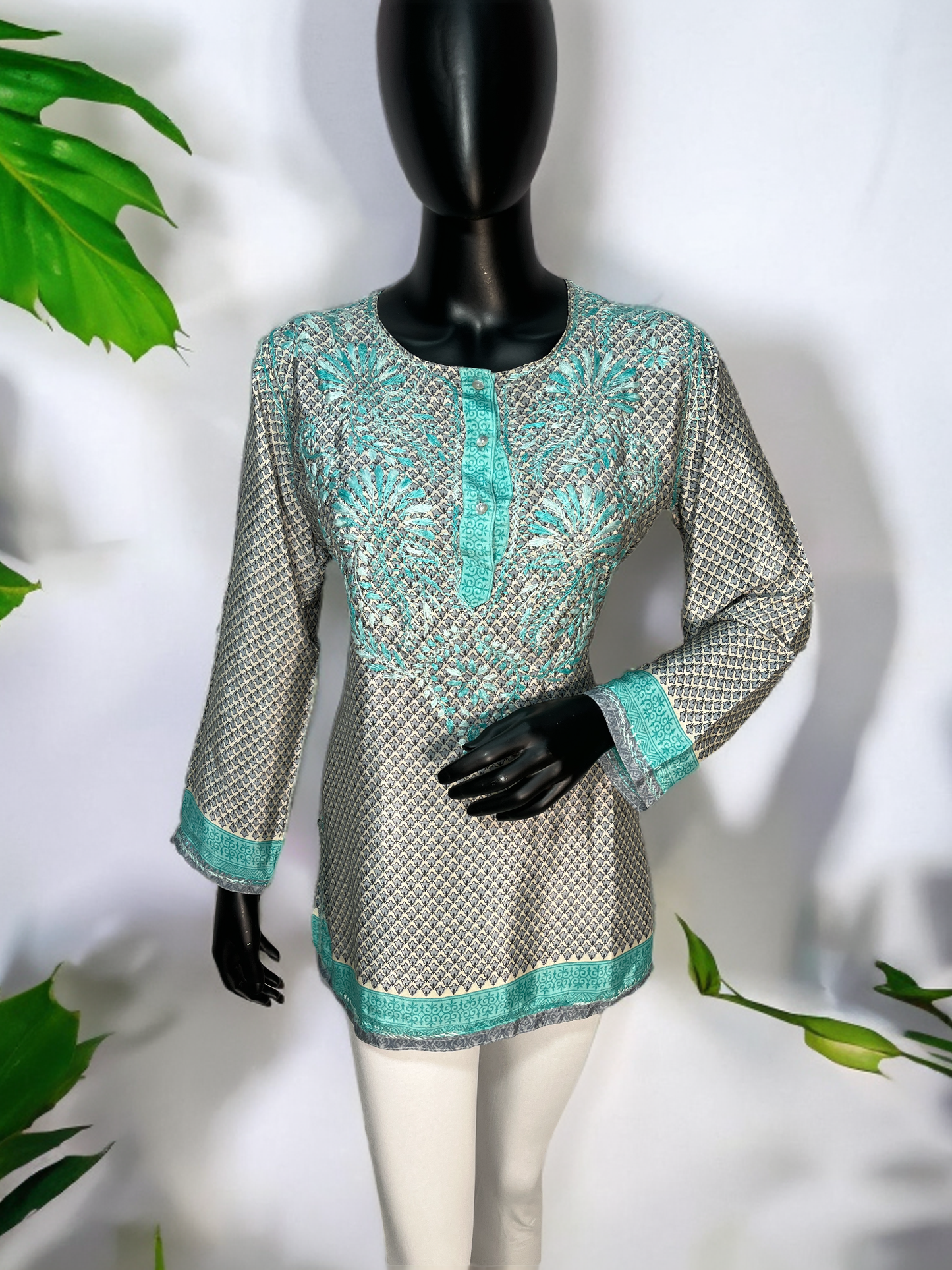 Crepe Fabric Lakhnavi Chikankari Short Kurti