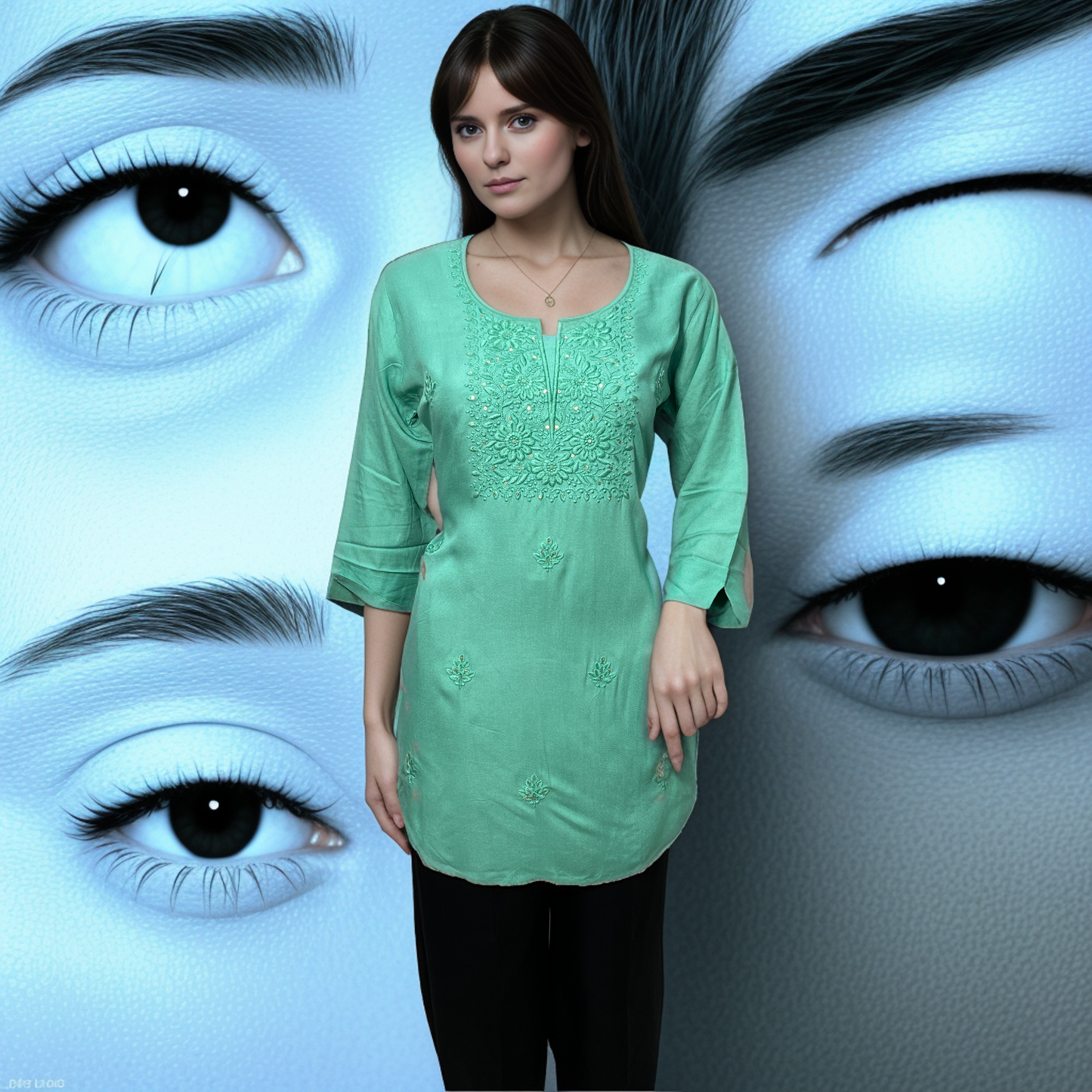 Elegant Cotton Kurti with same Color Embroidery