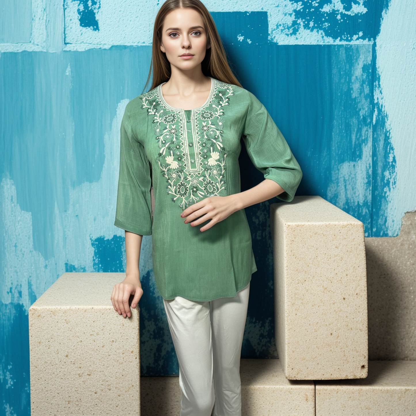 Elegant Cotton Kurti Top with beautiful Embroidery