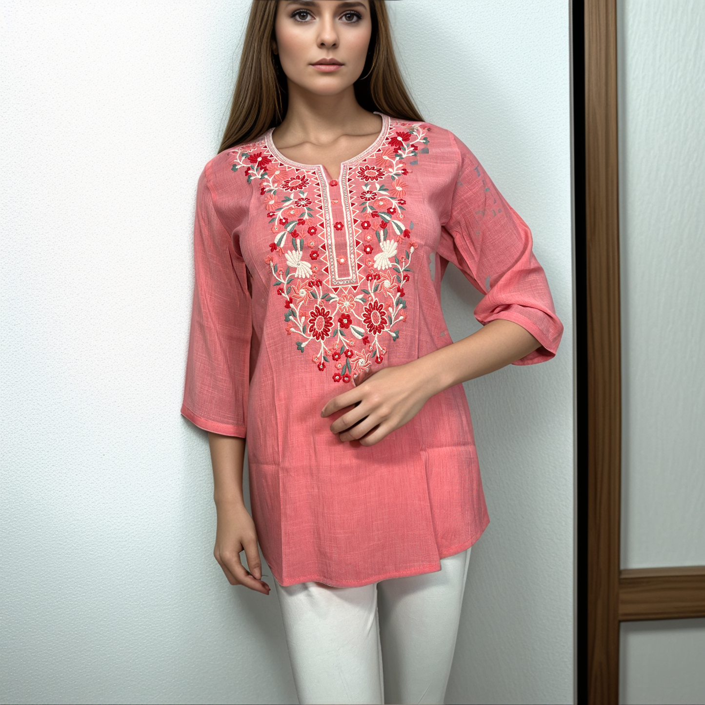 Elegant Cotton Kurti Top with beautiful Embroidery