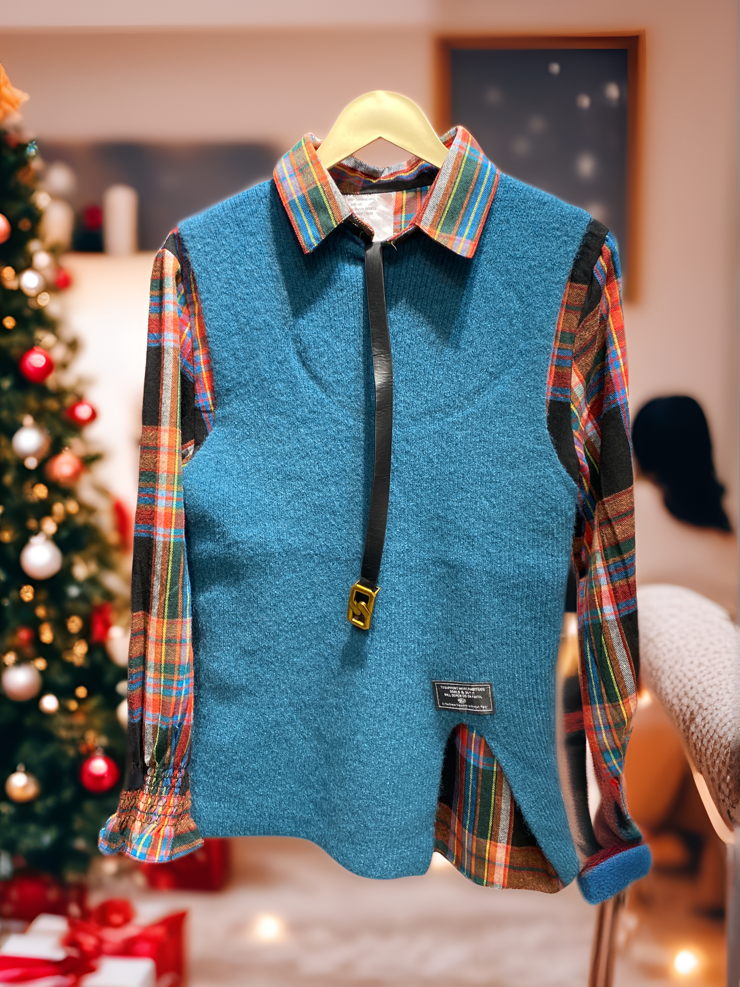 Winter Shirt With side cut Sweater Vest and Belt to style Winter