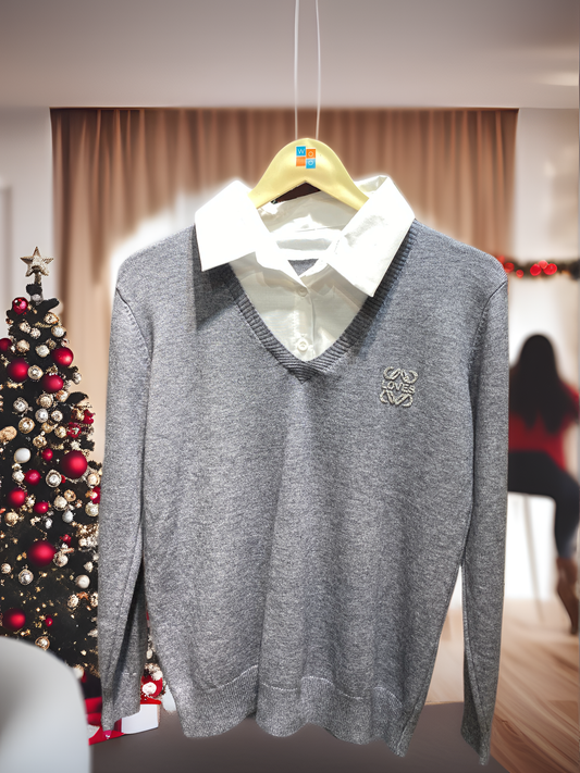 1713 Solid Grey Collar Sweater Attached