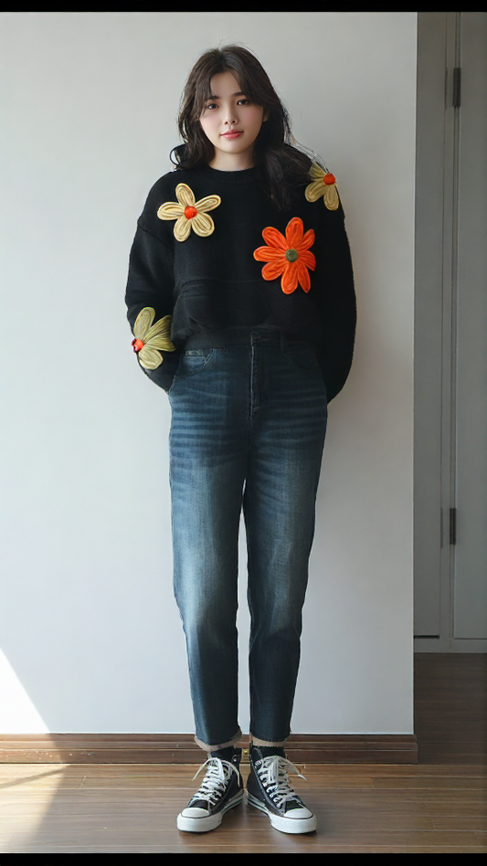 2752 RN NL Knitted Sweater Flower