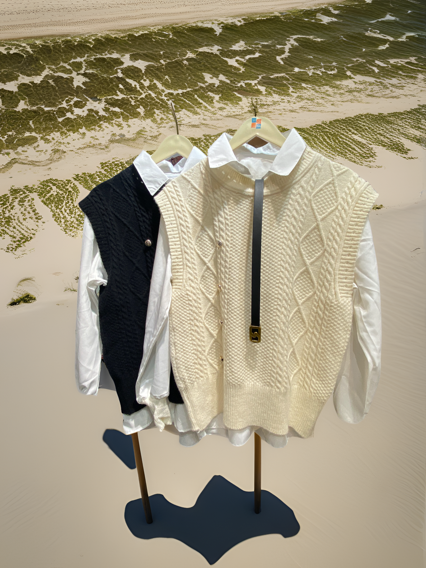 307 Shirt Knitted Vest And Belt Winter Top