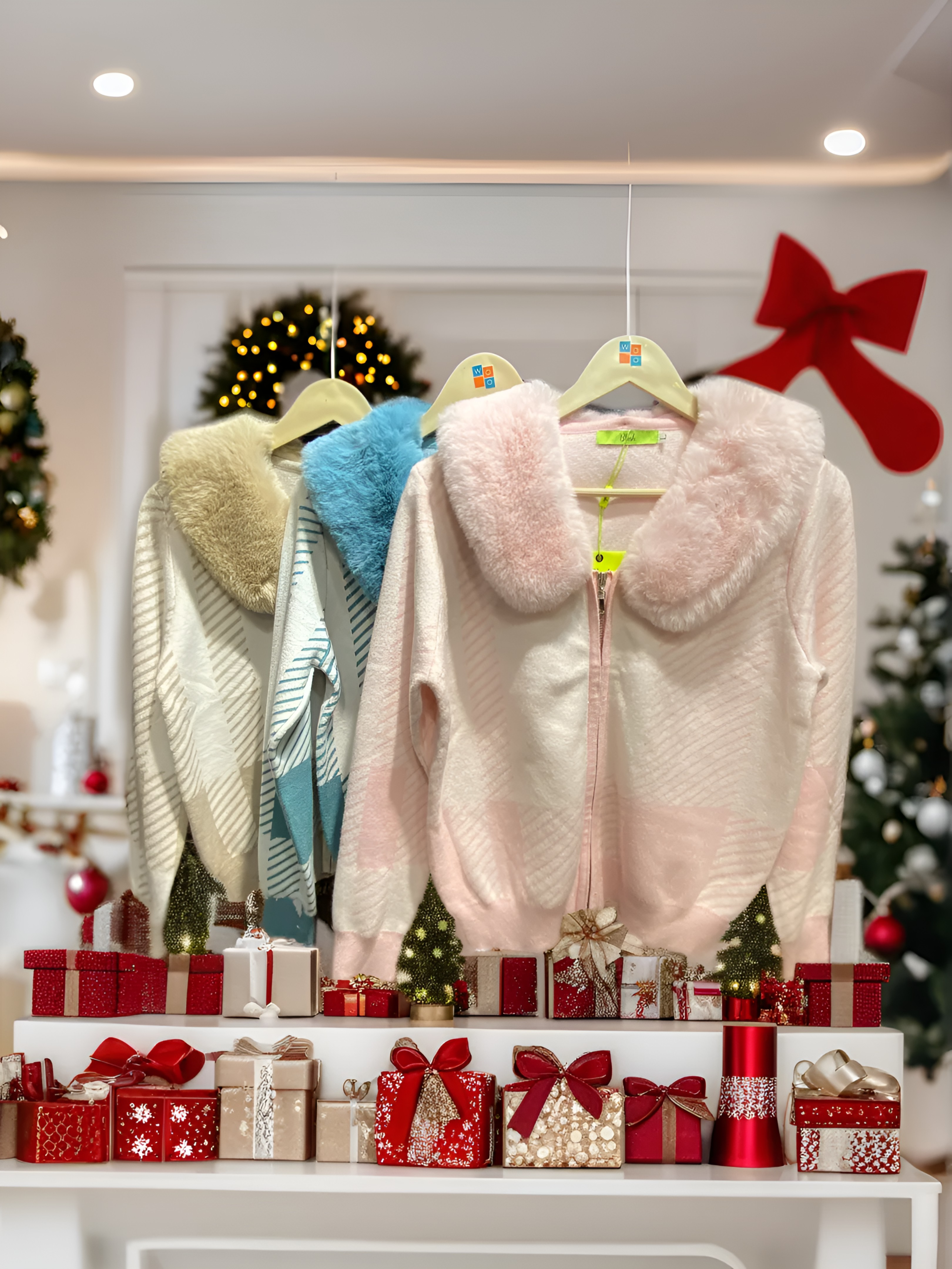 5148 Zipper Short Length Furry Detachable Collar Sweater Jacket