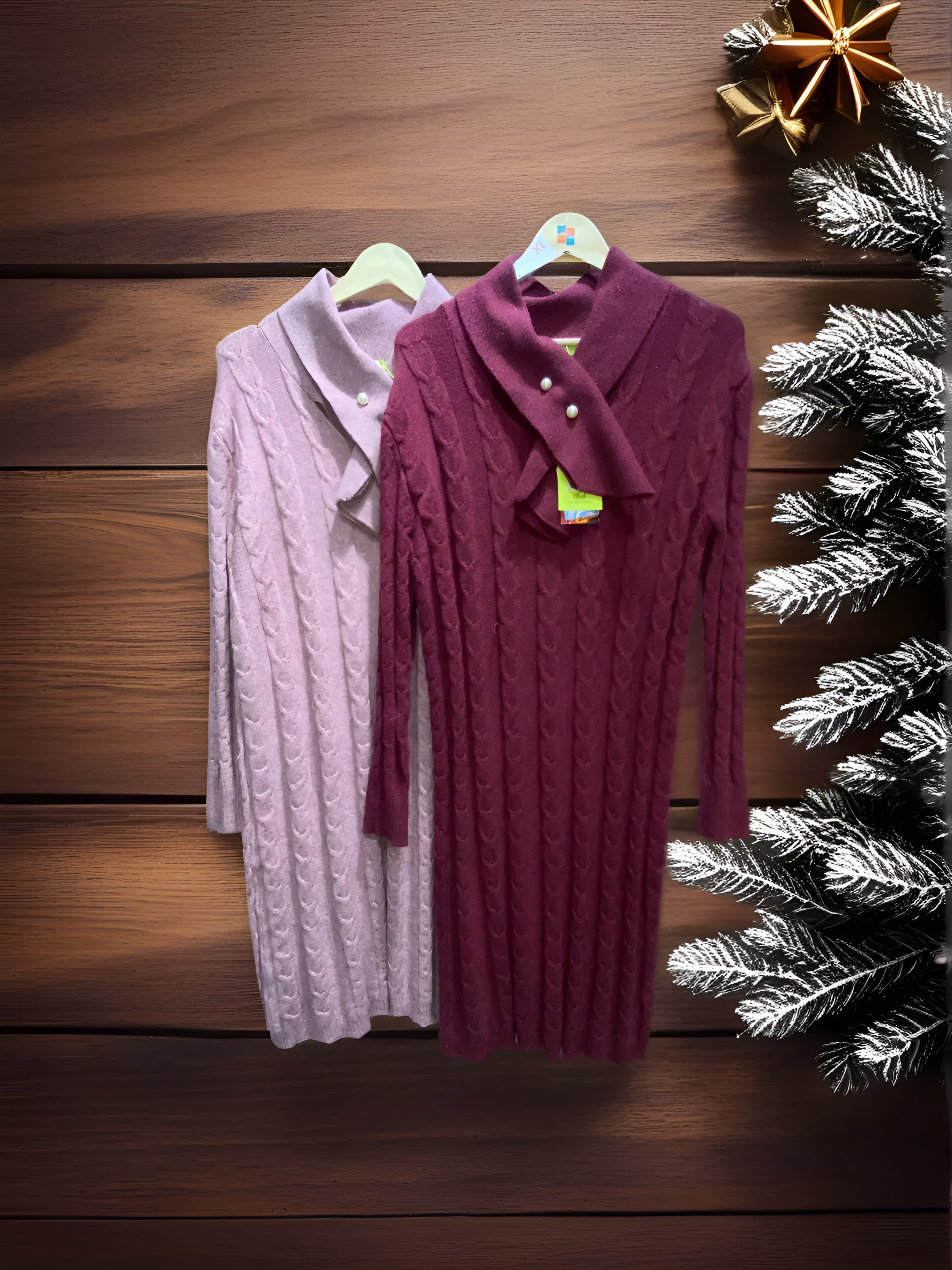 5170 Knitted Lap Collar Midi Dress XL - XXL Wtr