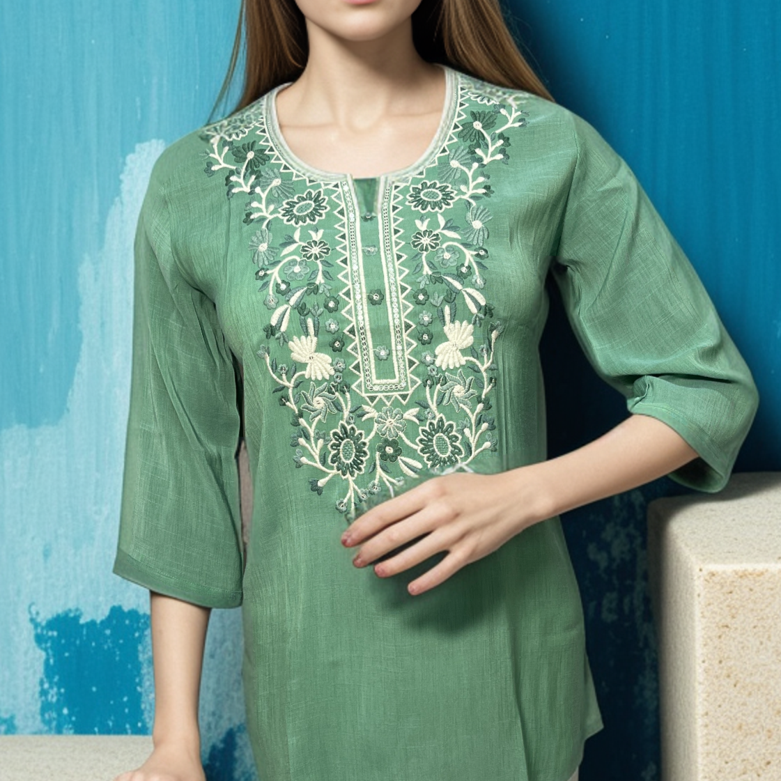 Elegant Cotton Kurti Top with beautiful Embroidery